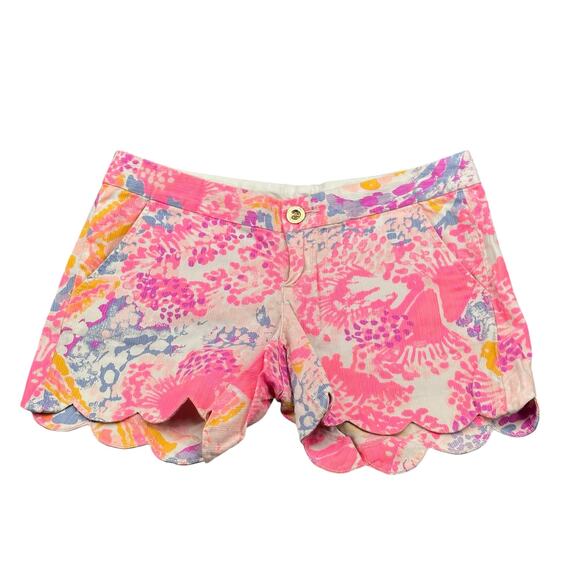 Lilly Pulitzer Shorts Womens 0 Buttercup Paradise Pink Bohemian Beach Scallop - Picture 1 of 7